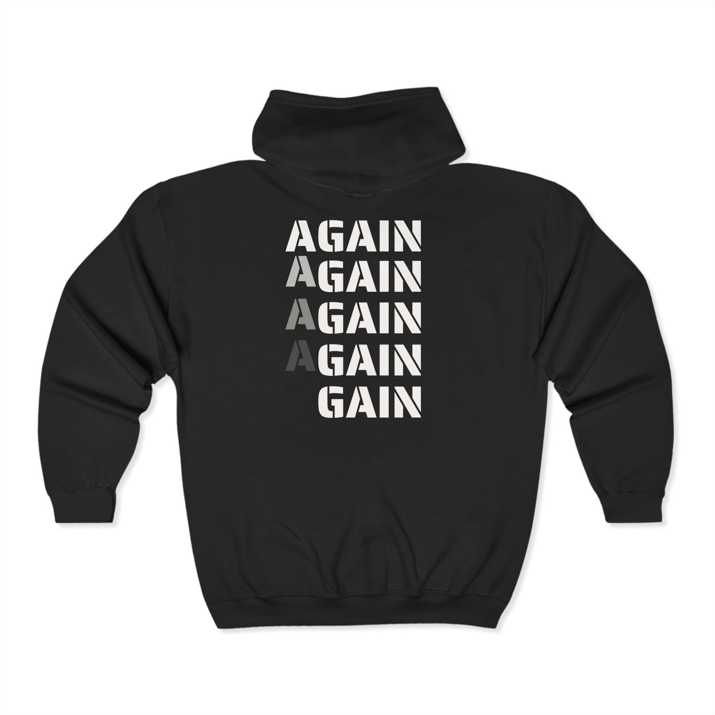 Full Zip Hoodie with "AGAIN" Design - Heavy Blend