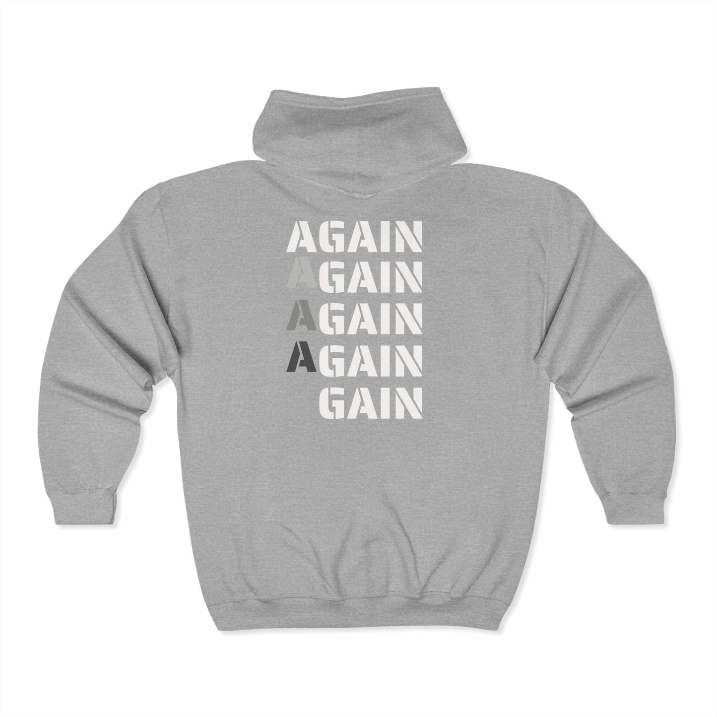 Full Zip Hoodie with "AGAIN" Design - Heavy Blend